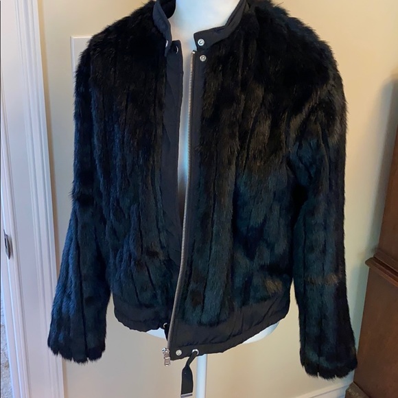 zara black fur bomber jacket